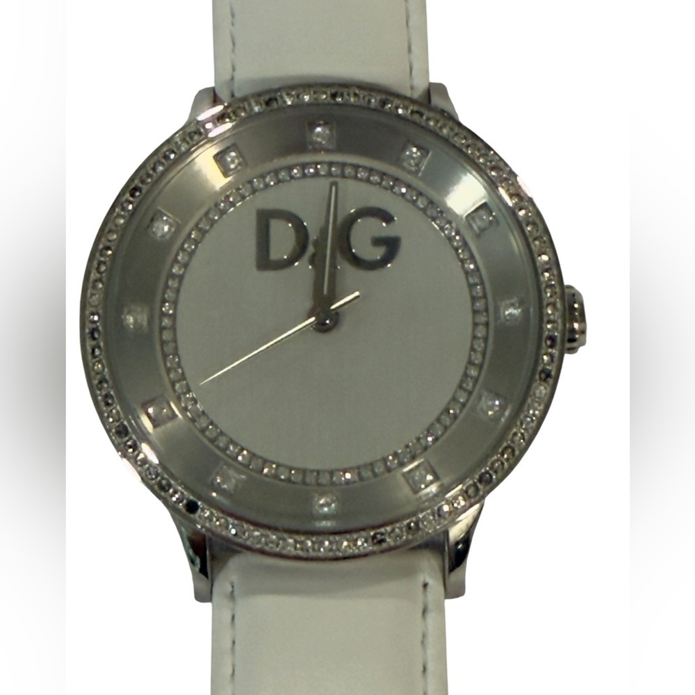 Dolce & Gabbana D&G Watch – White Leather Strap – Crystal Bezel